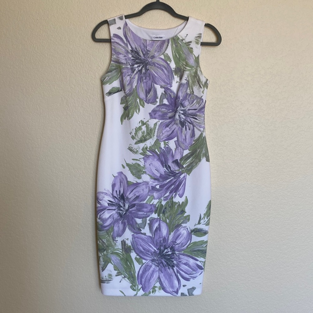 Calvin Klein Floral Prints White Dress Sz 6